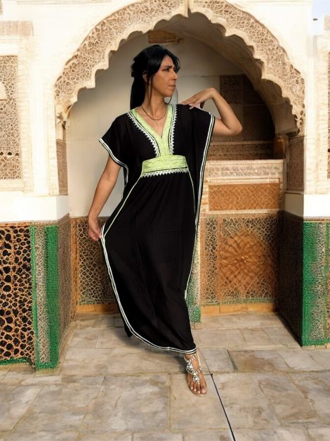 DJELLABA Gandoura Plastron Vert neon Noir MARRAKECH